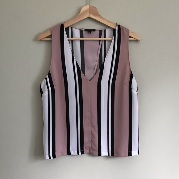 Dynamite Tops - Dynamite // Sleeveless Striped V Neck Tank Blouse with Tulip Back